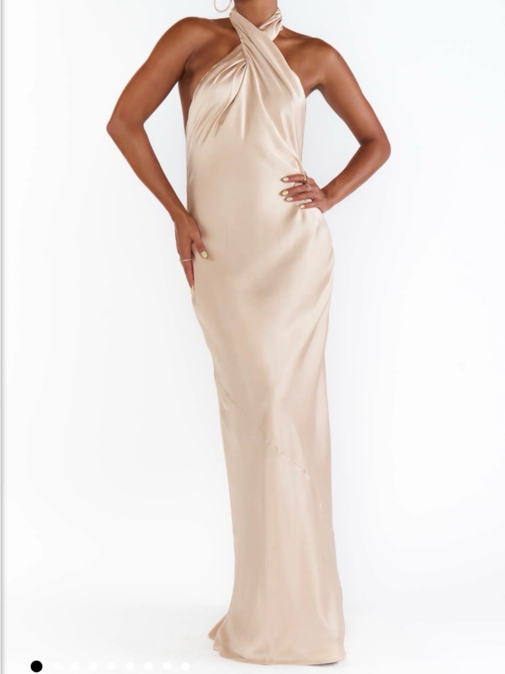 Satin Halter-Neck Evening Gown in Champagne